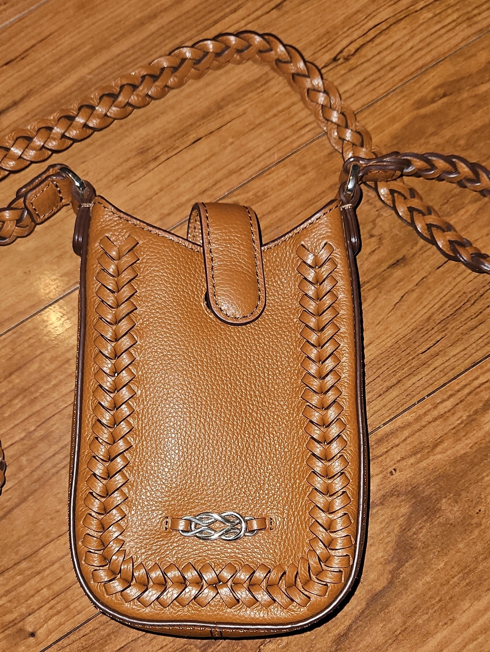 Brighton Leather Braided Crossbody Phone Organizer Bag - Tan